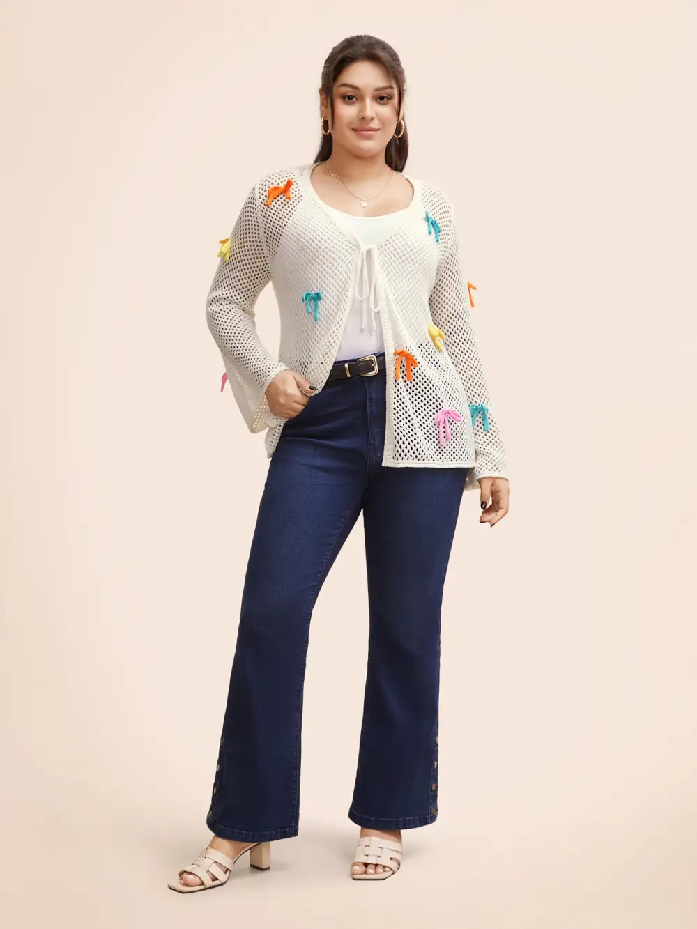 Bowknot Tie Knot Bell Sleeve Cardigan