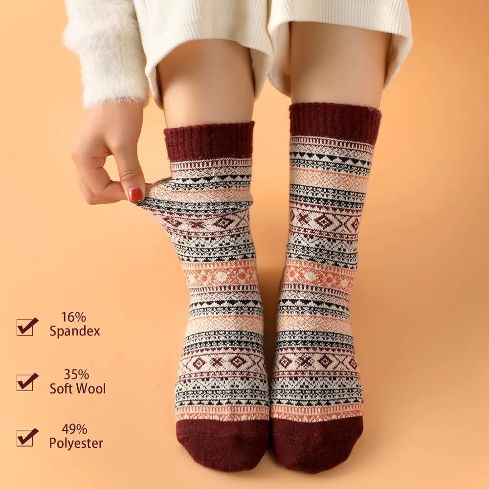 Clothirily Wool Socks- Thick Soft Wool Socks for Women, Vintage Warm Womens Wool Socks, Winter Warm Boot Socks for Women Men