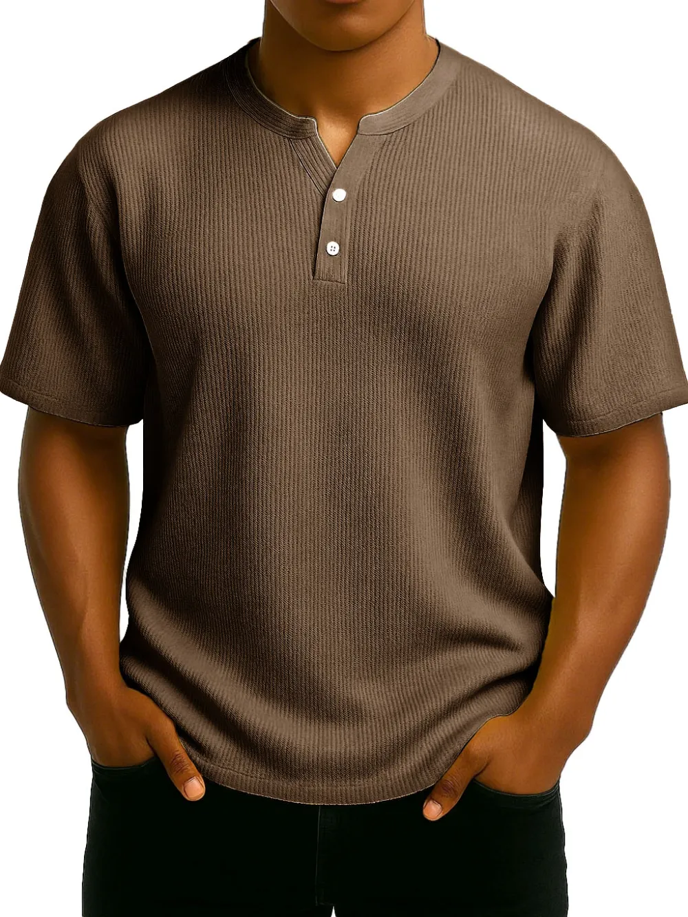 Men's Daily Casual Wrinkled Fabric Wide Short Sleeve Henley Shirt