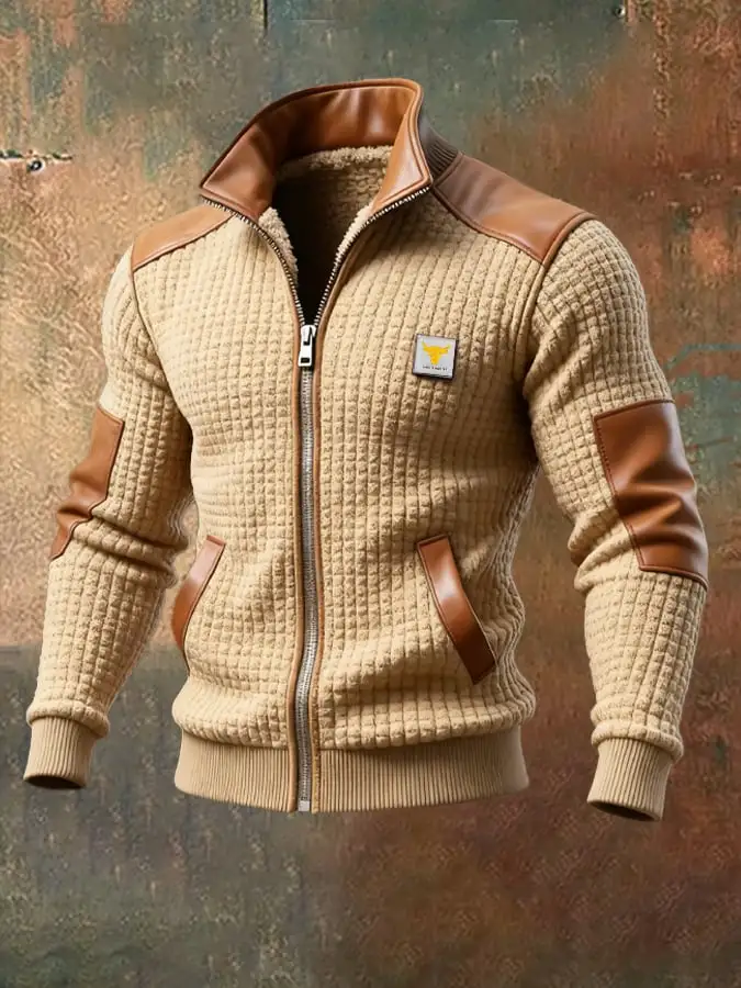 Men's Retro Splicing Warm Outdoor Knitted Warm Jacket
