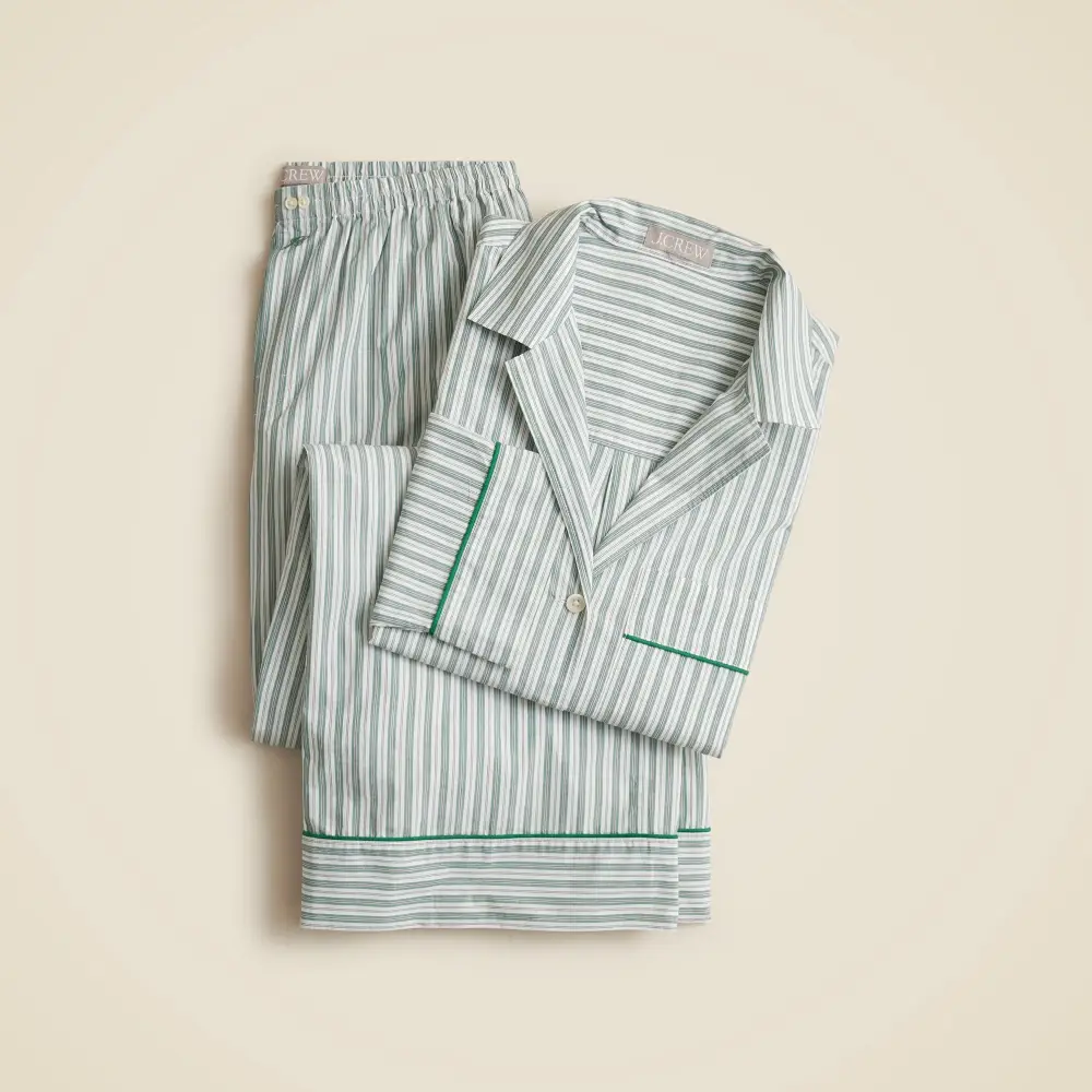 Pajama pant set in striped cotton poplin