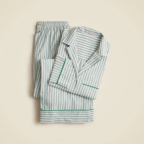 Pajama pant set in striped cotton poplin