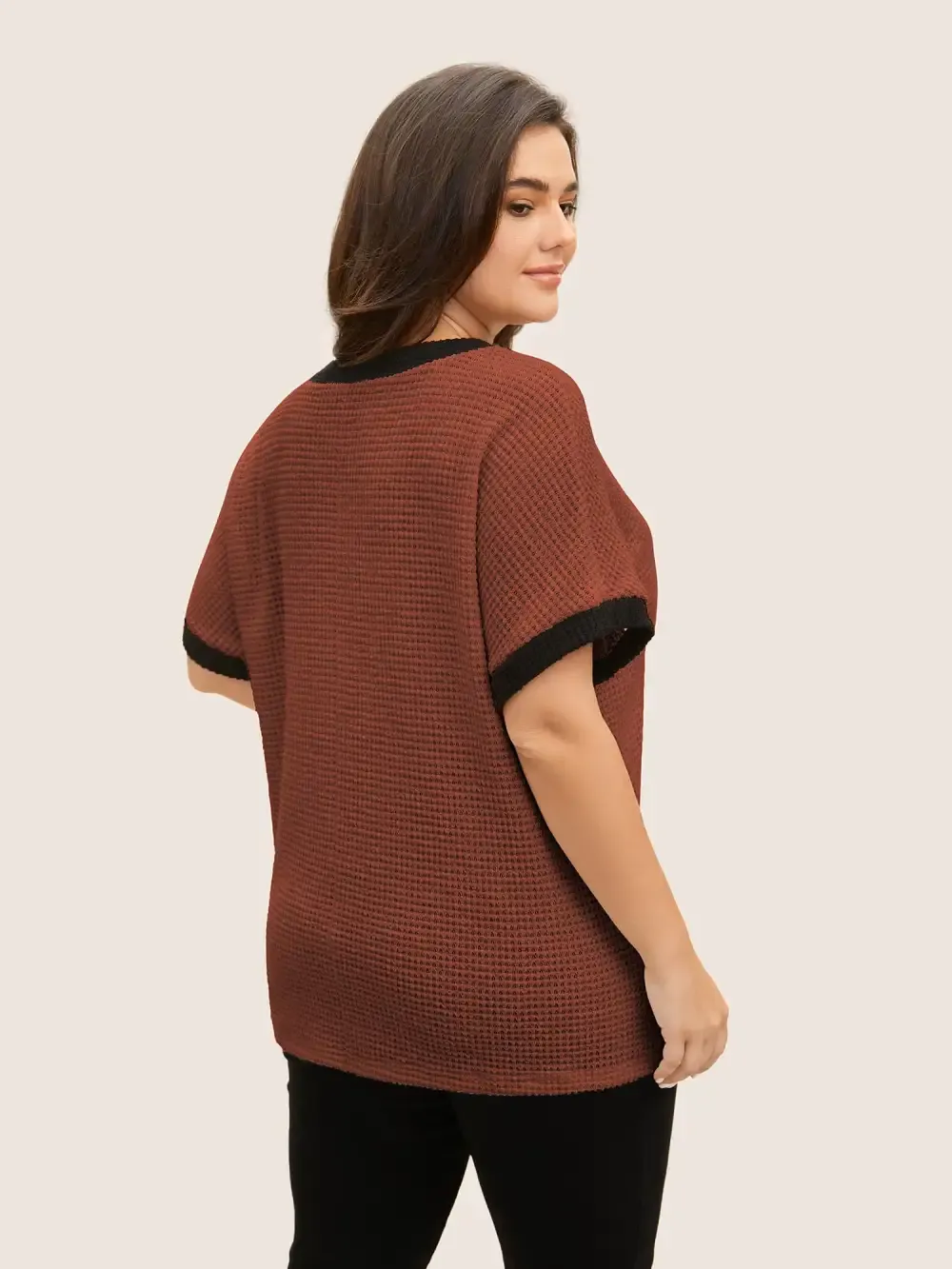 V Neck Contrast Button Detail Knit T-Shirt