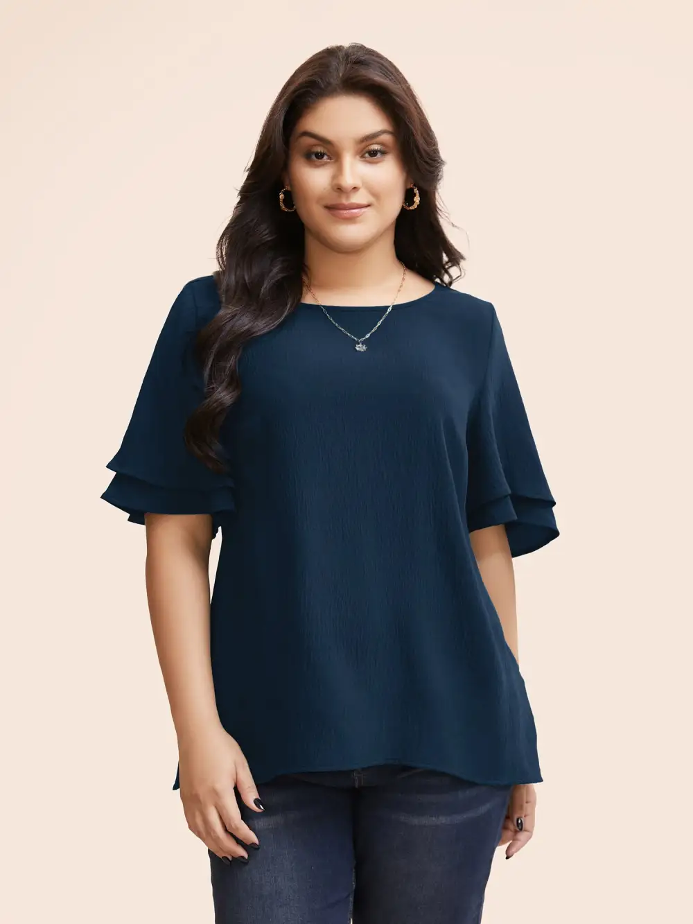 Solid Tiered Ruffles Split Hem Blouse