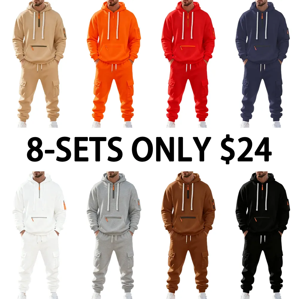 Men's 8-Sets Hoodie & Cargo Pants Tracksuit Set