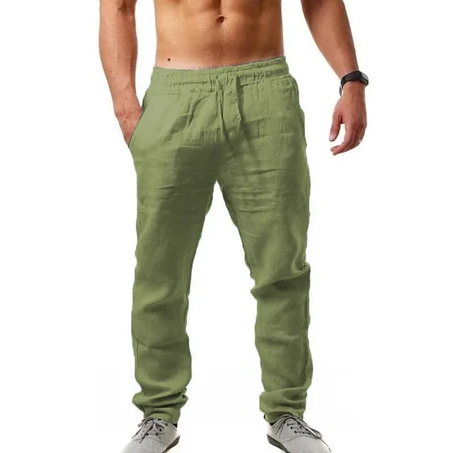 Men's Linen Pants Trousers Beach Pants Pocket Drawstring Elastic Waistband Plain Comfort Breathable Daily Stylish Hip Hop Dark Khaki Light Khaki Micro-elastic