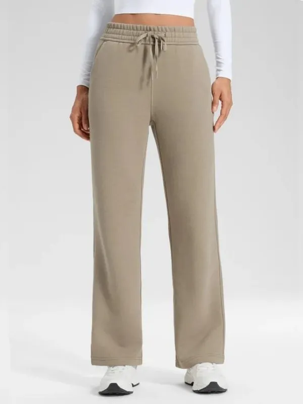 Women's cotton fleece-lined track pants, straight leg casual loungewear track pants