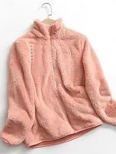 Women's Sherpa Jacket Comfortable Breathable Zipper Pocket Casual Plain Vacation Street Casual Daily Wear Zipper Regular Stand Collar Regular Fit Long Sleeve Outerwear White Pink Blue Spring Fall