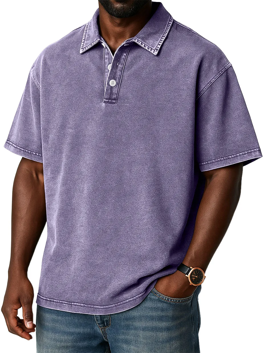 Men's Stylish Retro Washed Distressed Casual Polo Tops
