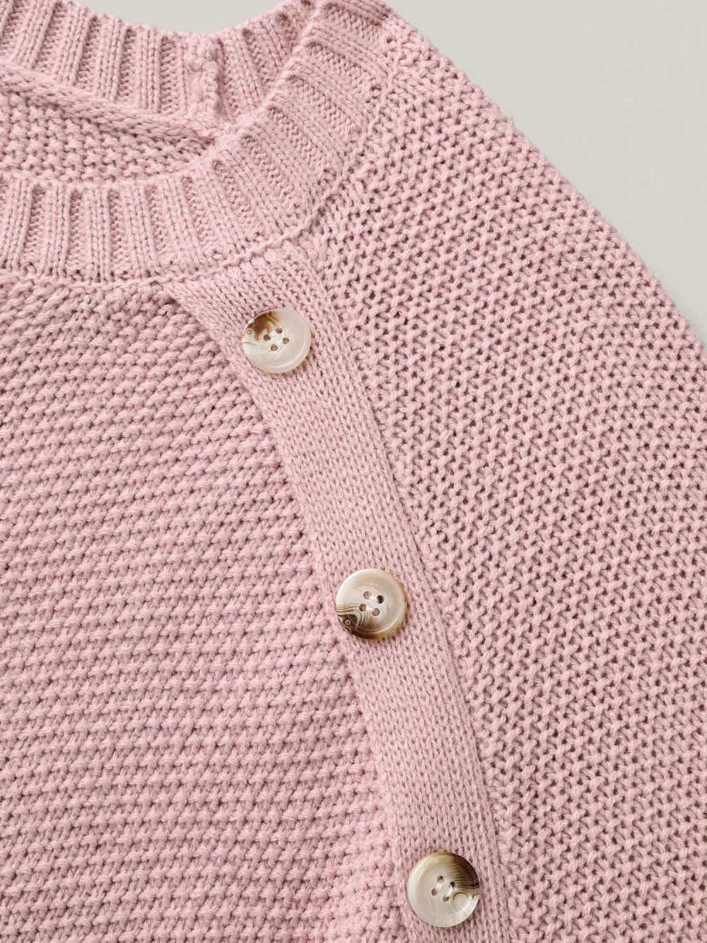 Plain Textured Button Detail Curved Hem Pullover