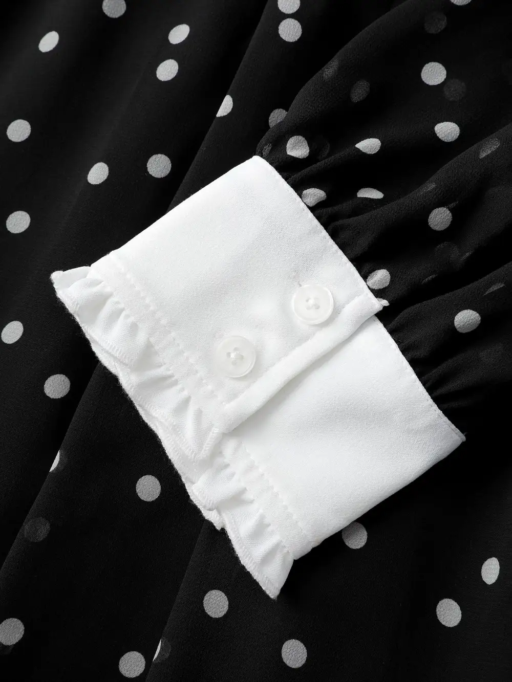 Polka Dots Doll Collar Contrast Midi Dress