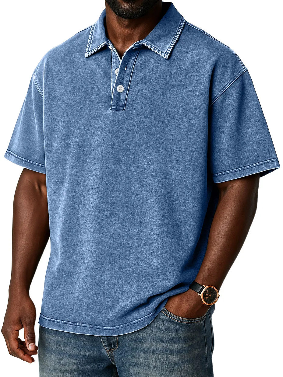 Men's Stylish Retro Washed Distressed Casual Polo Tops