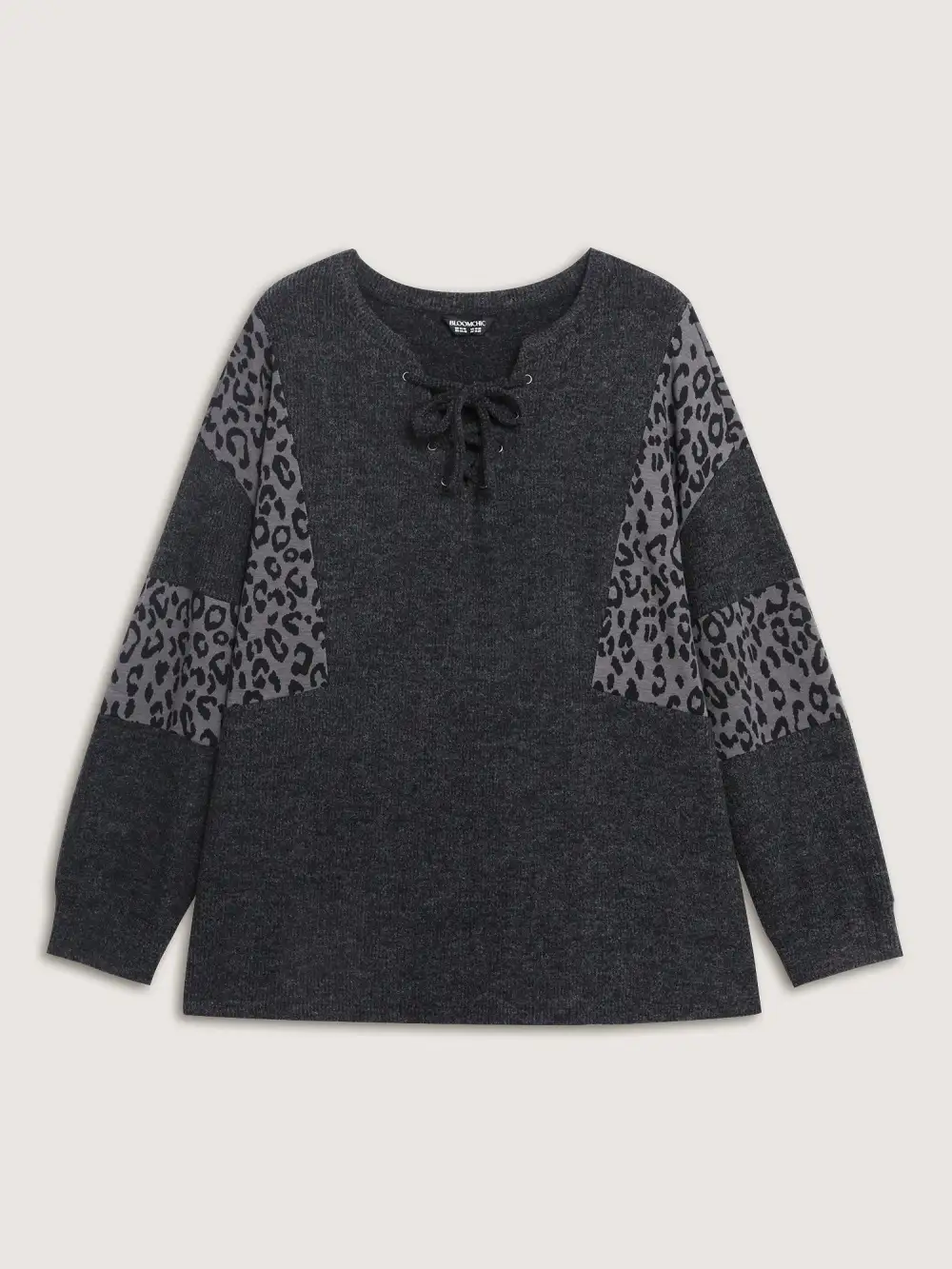 Leopard Print Patchwork Cross-Tie Neckline Sweatshirt
