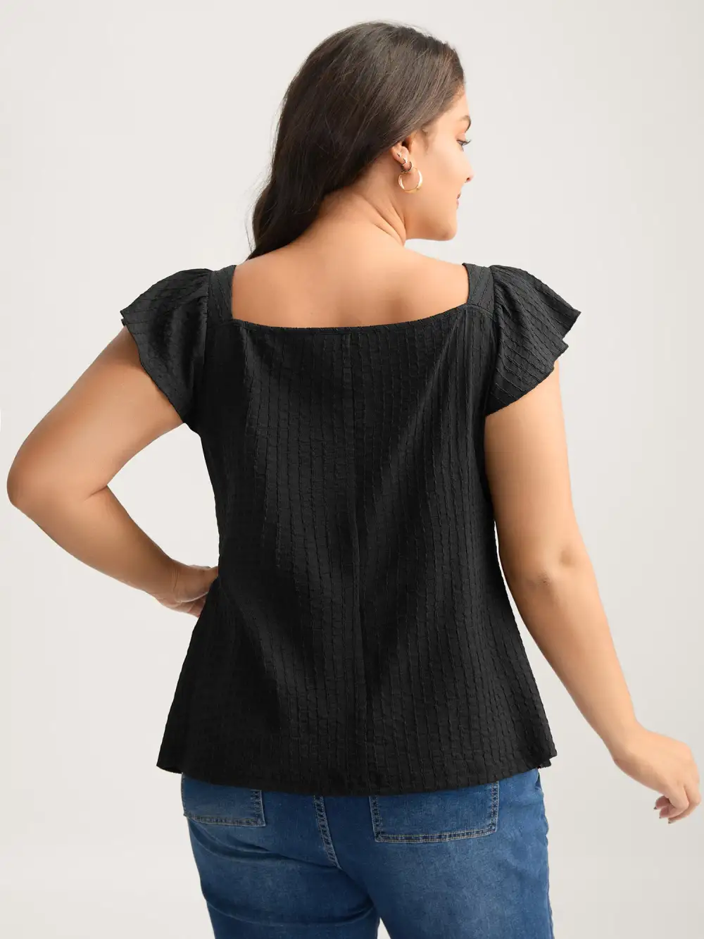 Textured Shape Button Flutter Sleeve Blouse