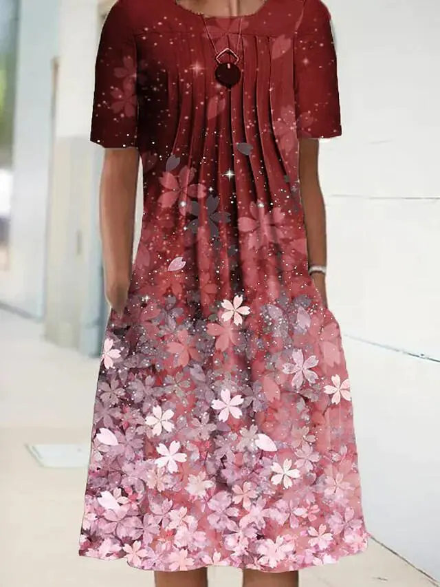 Starry and Flowers Crew Neck Midi Dress