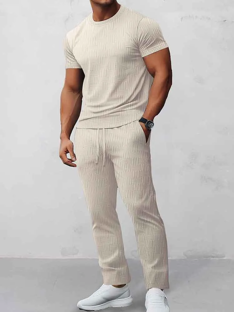 Athleisure Jacquard T-Shirt Pants Set