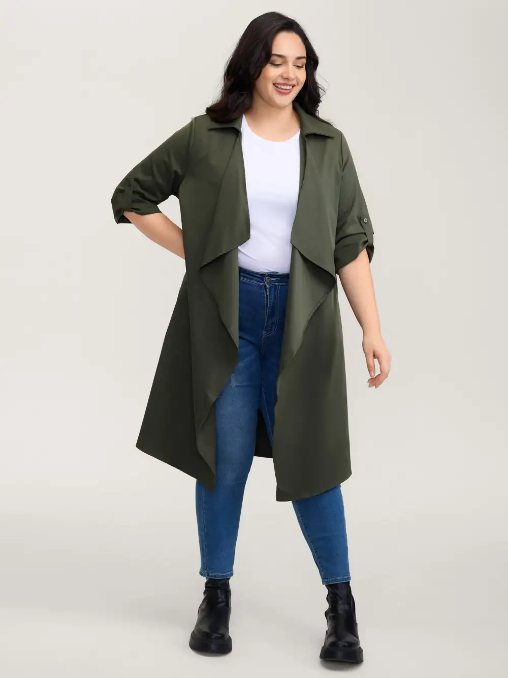Oversized Tab Sleeve Open-Front Coat