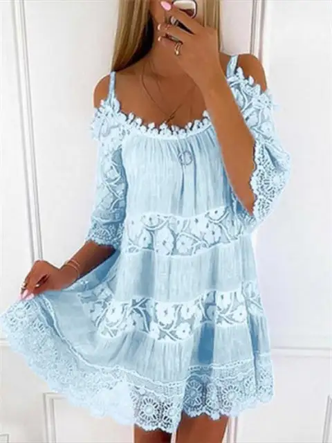 Solid Color Lace Slip Mini Dress
