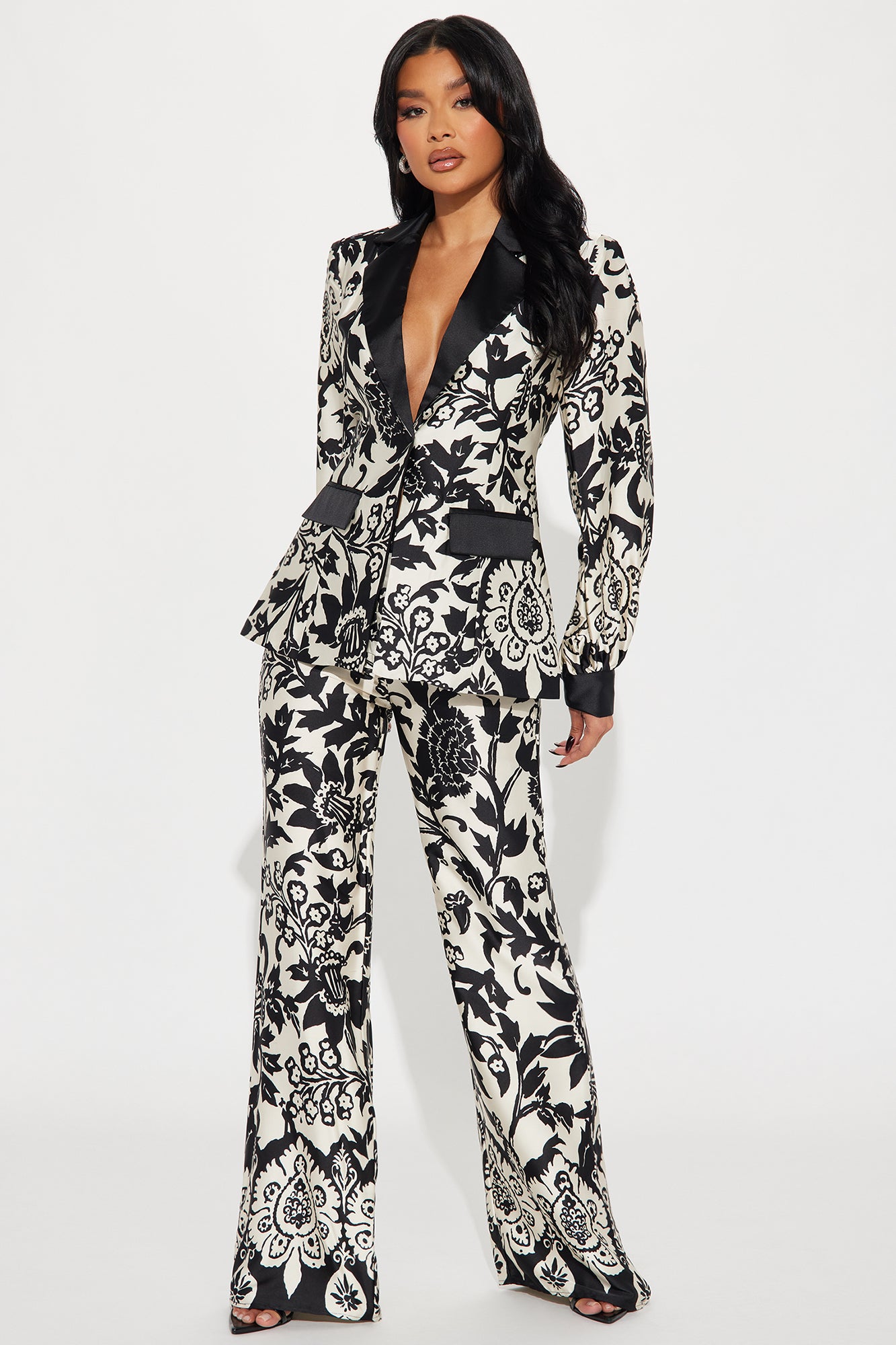 Bailey Satin Pant Set - Black/White