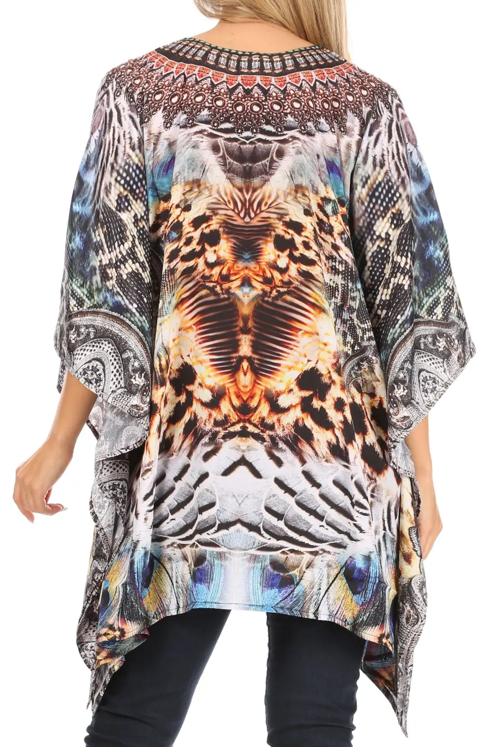 Women's Caftan Poncho Cover up V neck Top Lace up With Rhinestone