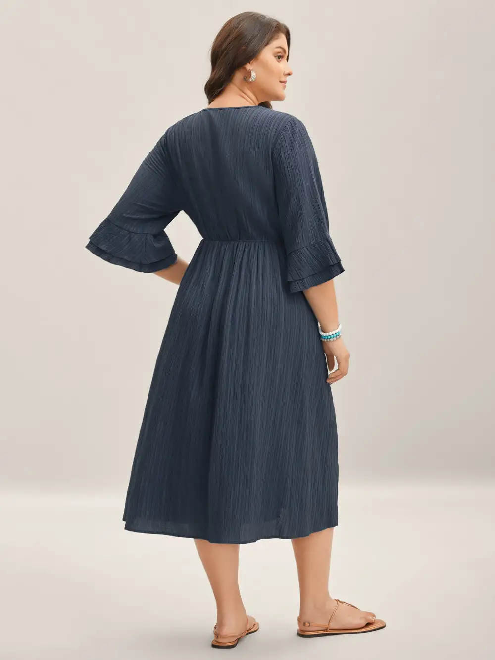 Scalloped Lace Surplice Ruffled Midi Dress