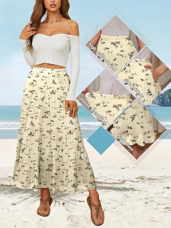 Women's High-Waisted Boho Chiffon Maxi Skirt with Pockets