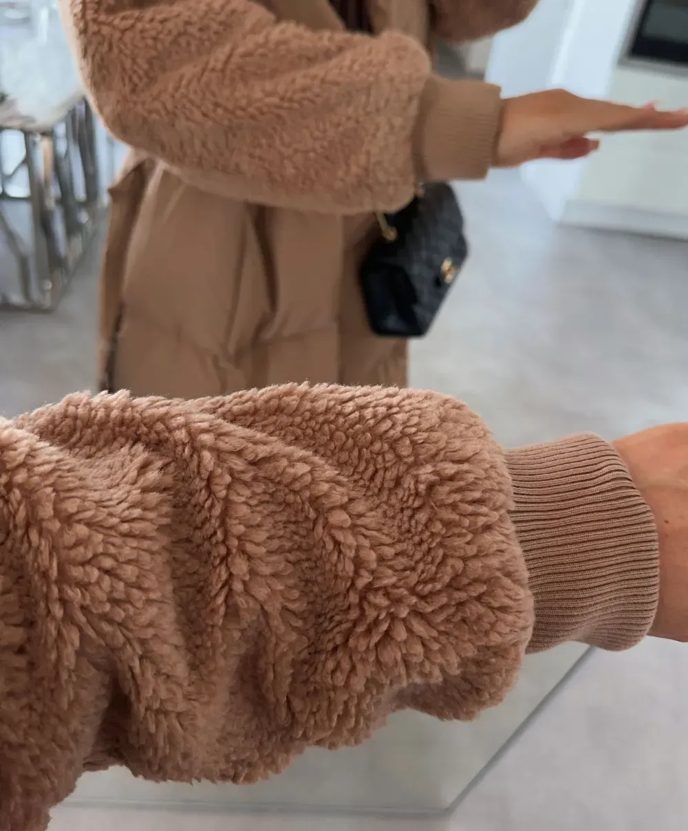 Lambswool Sleeve Tie-Up Long Jacket