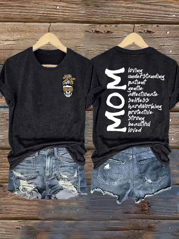Women'S T-Shirt Women'S Mother'S Day Round Neck T-Shirt Pure Cotton Alphabet Print Pure Cotton Comfort