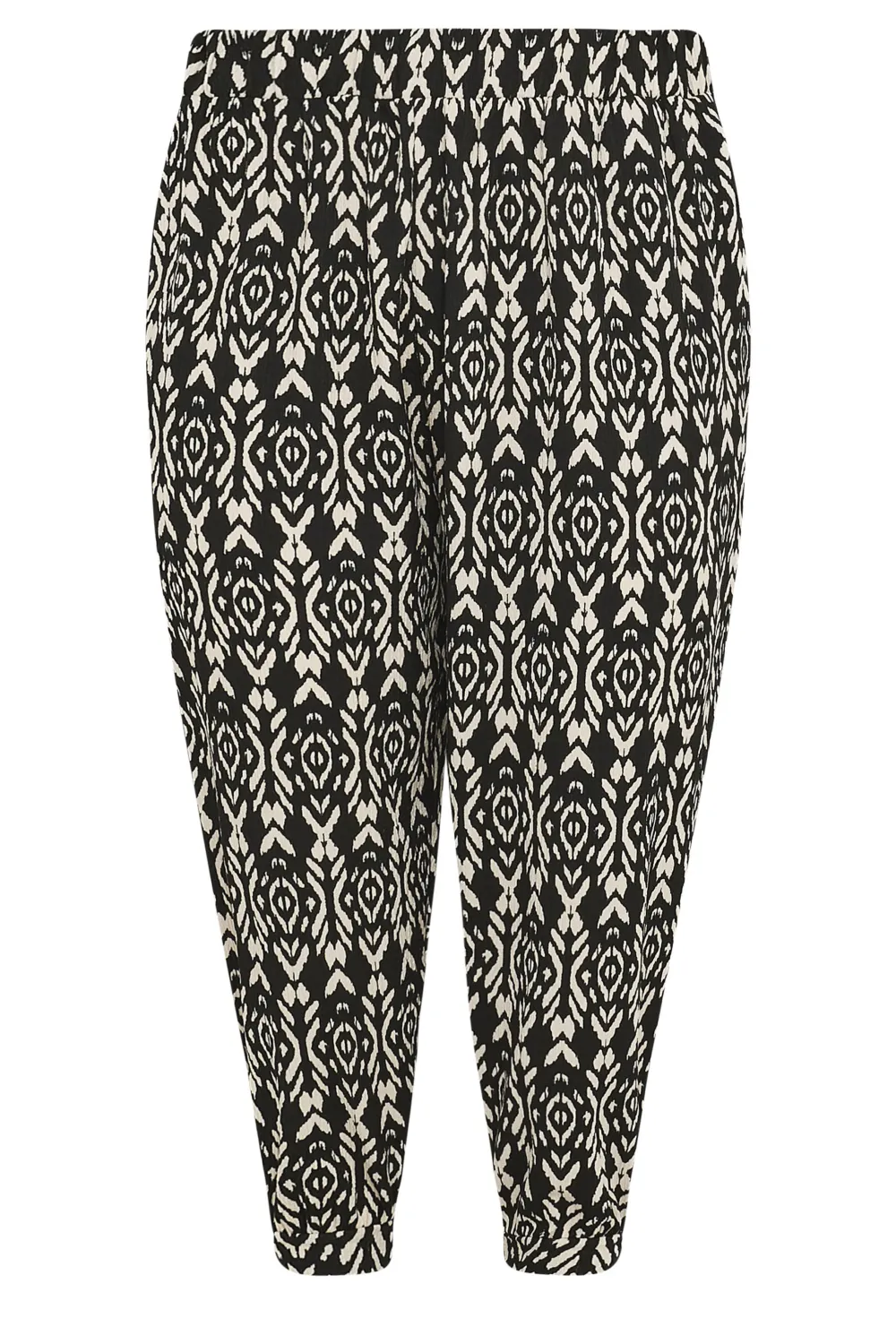 YOURS Curve Black Geometric Print Textured Cropped Harem Trousers