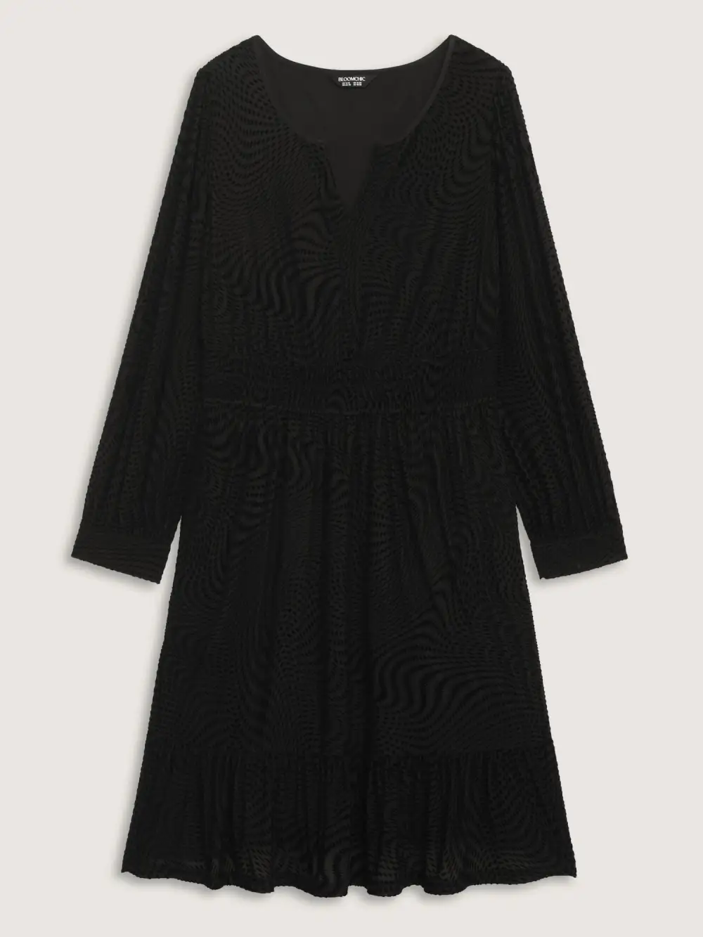 Velvet Laser Cut Ruffled Hem Midi Dress