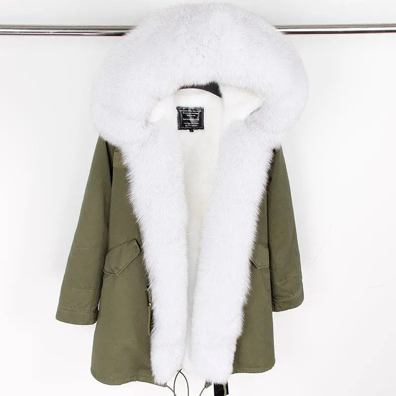 Women's Parka Natural Fox Fur Long Coat Artificial Fur Lining Fur