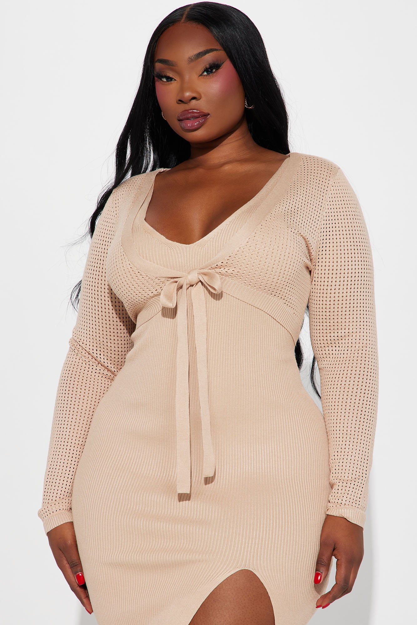 Eva Sweater Midi Dress - Beige