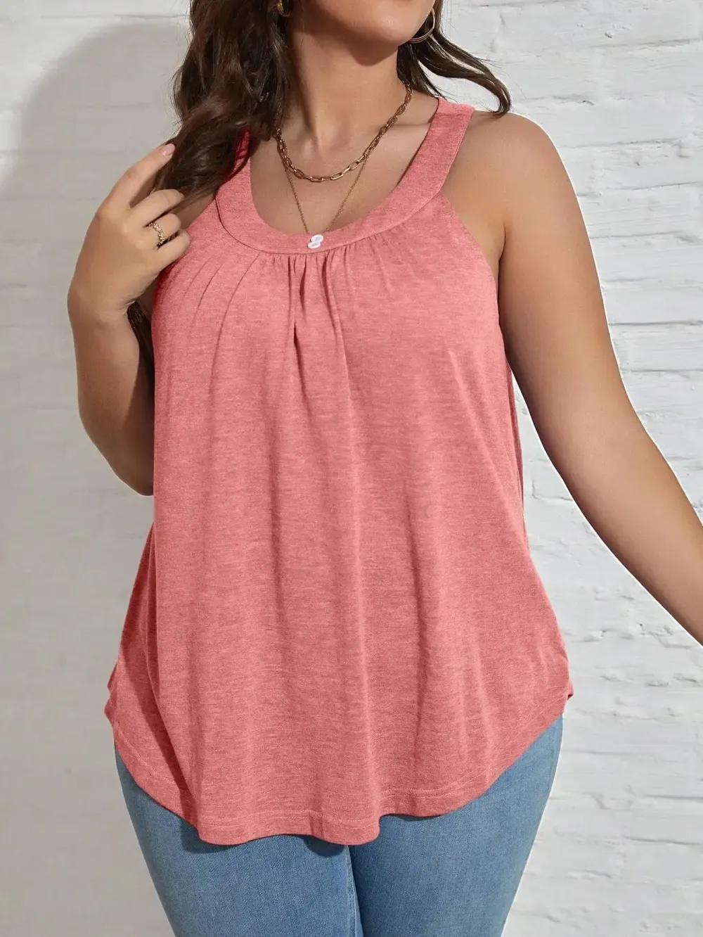 Round Neck Pleated Loose Casual Tank Top
