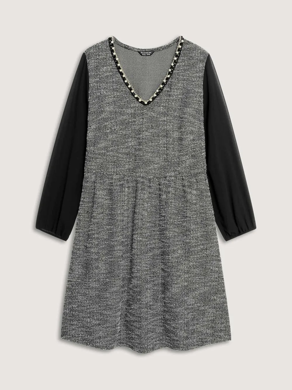 Tweed Pearl Collar Semi-Sheer Midi Dress