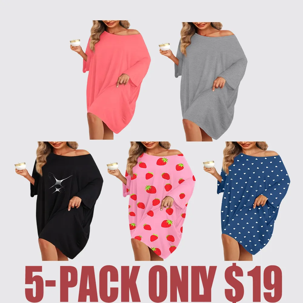 Women's Bamboo Sleep Shirt with Pocket – Soft Short Sleeve Nightgown, Oversized Loungewear, XS-5XL