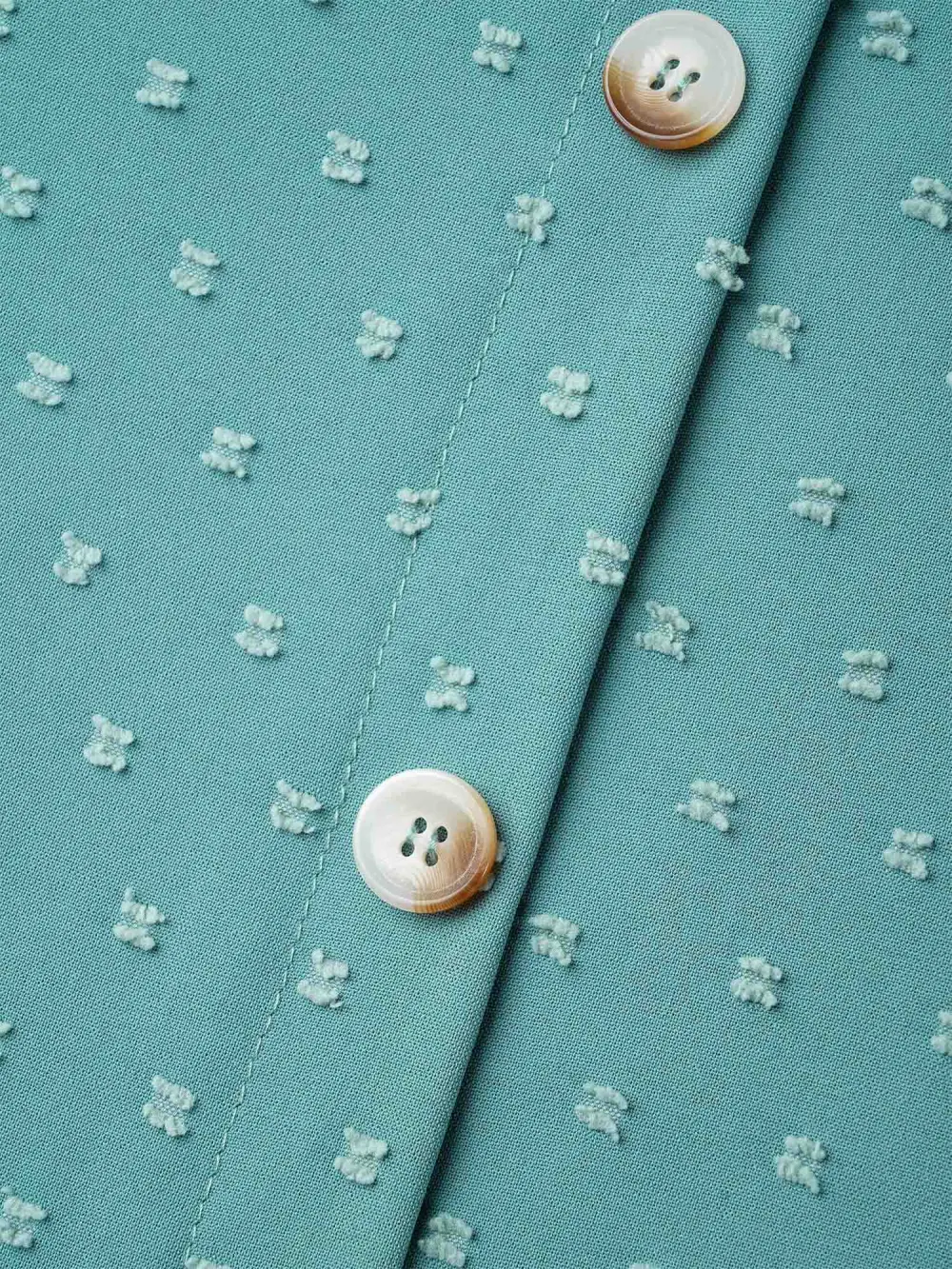 Back-Button Textured V-Neck Shirt