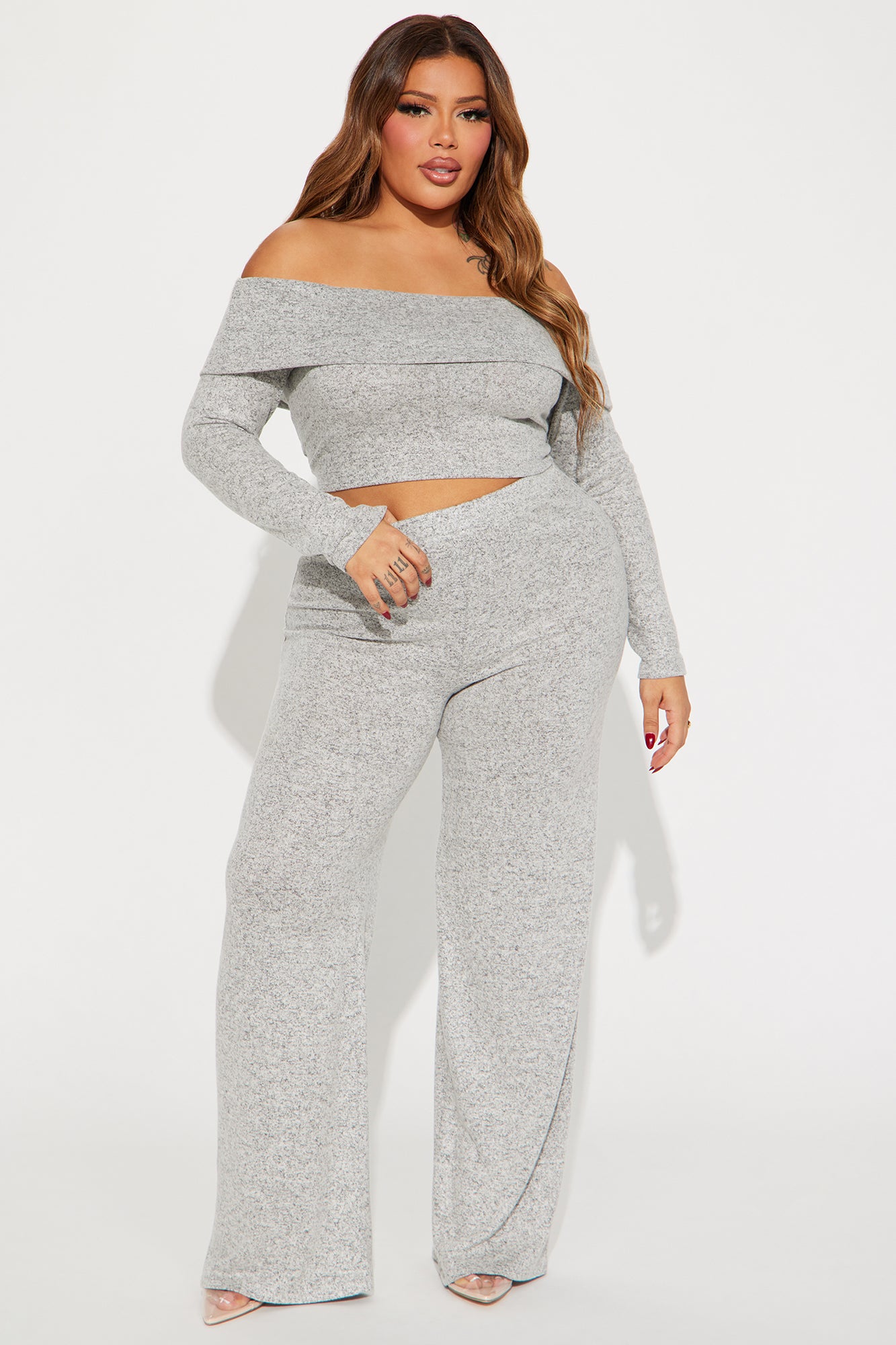 Jamie Brushed Knit Pant Set - Heather Grey