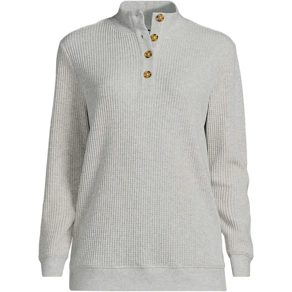 Women's Waffle Knit Button Placket Top