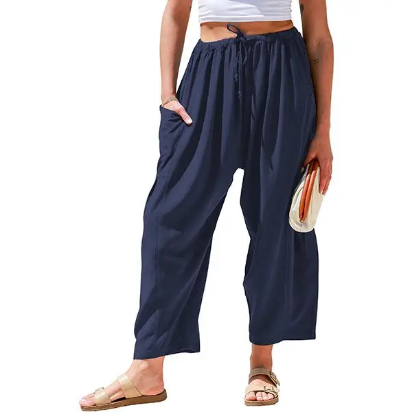 Women’s Oversized Linen Wide-Leg Pants – Casual Loose Fit Beach Palazzo Trousers with Pockets
