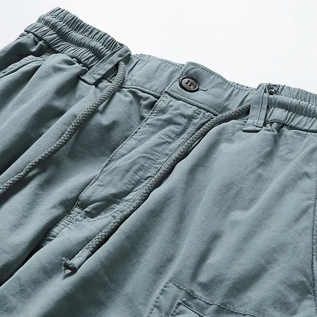 Men's Cargo Shorts Hiking Shorts Elastic Waist Multi Pocket Multiple Pockets Plain Comfort Breathable Knee Length Casual Daily Fashion Streetwear ArmyGreen Black