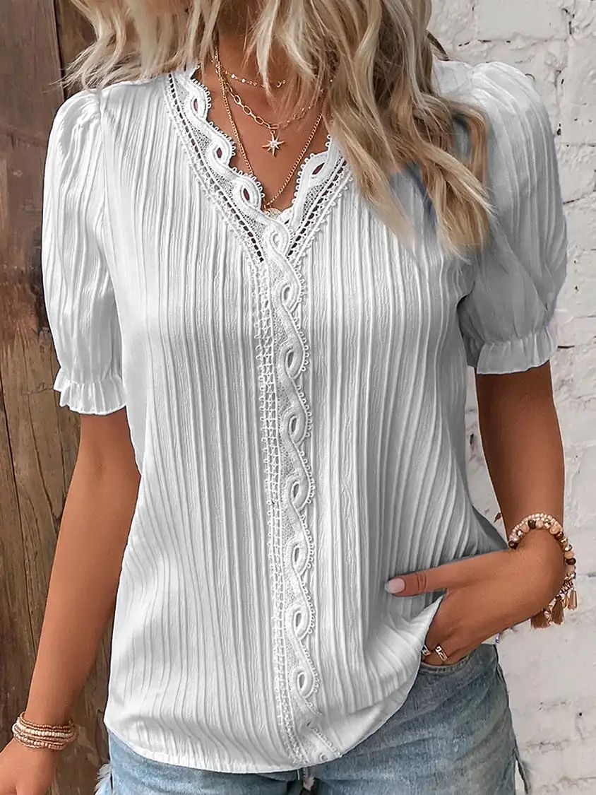 Limited Stock🛒49%OFF🔥V Neck Plain Lace Elegant Shirt