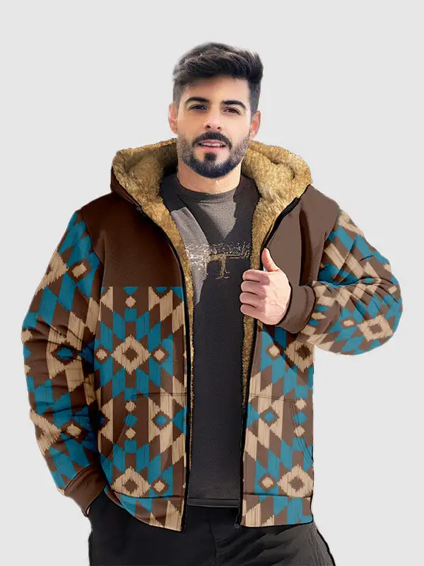 Men's Ethnic Fleece Full-Zip Printed Hoodie Jacket