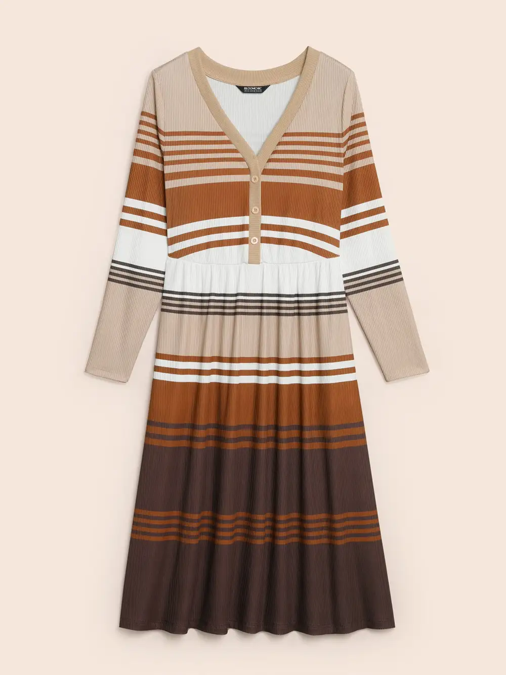 Contrast Striped V Neck Midi Dress