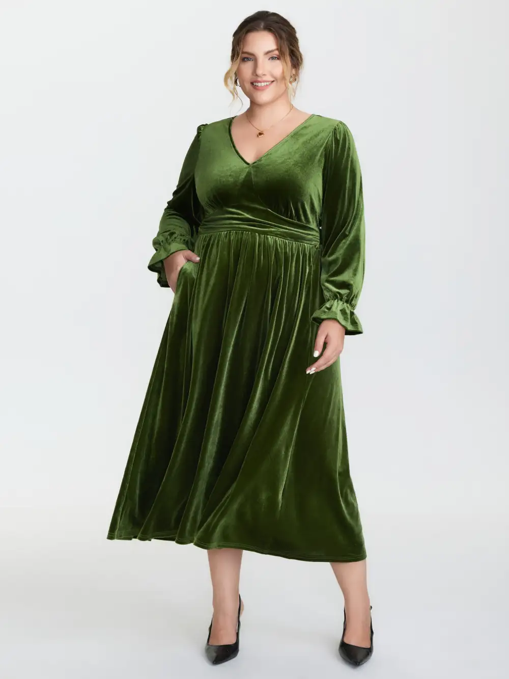 Velvet Triangular Shirred Waist Maxi Dress