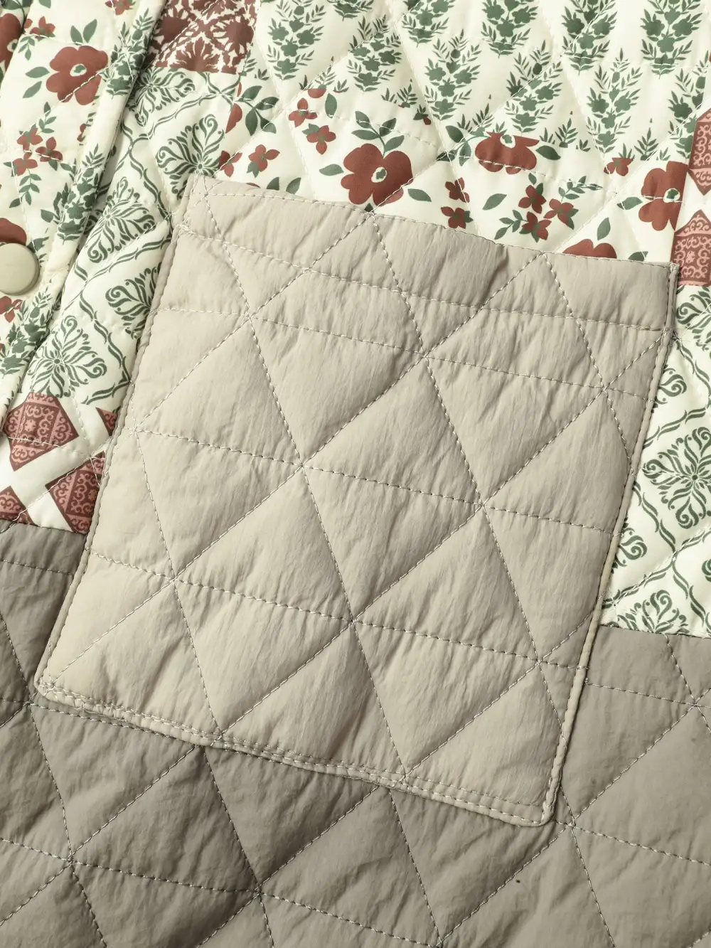Floral Collage Print Pockets Quilted Jacket