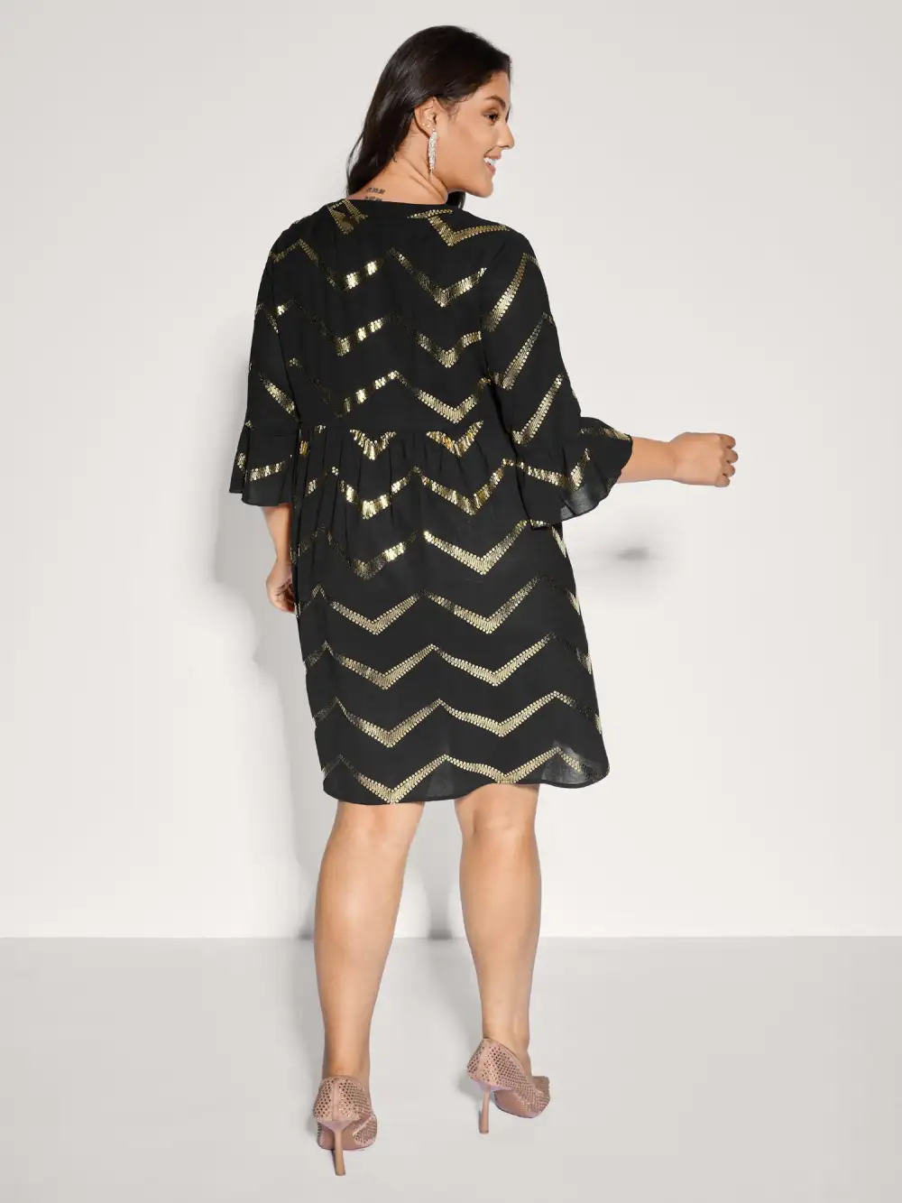 Gold Stamping Wavy Knee-Length Dress