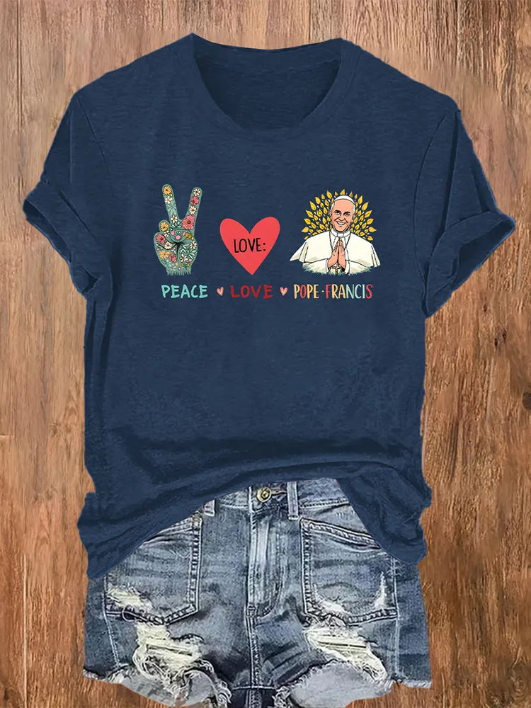 Women's Peace Love Print Short Sleeve Round Neck Cotton T-Shirt