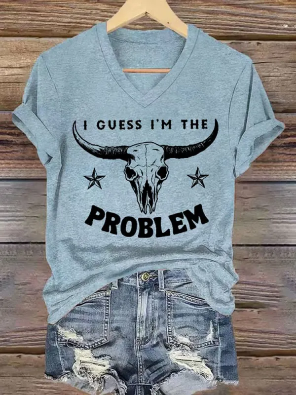 Women'S I Guess I'M The Problem V-Neck Short-Sleeved T-Shirt