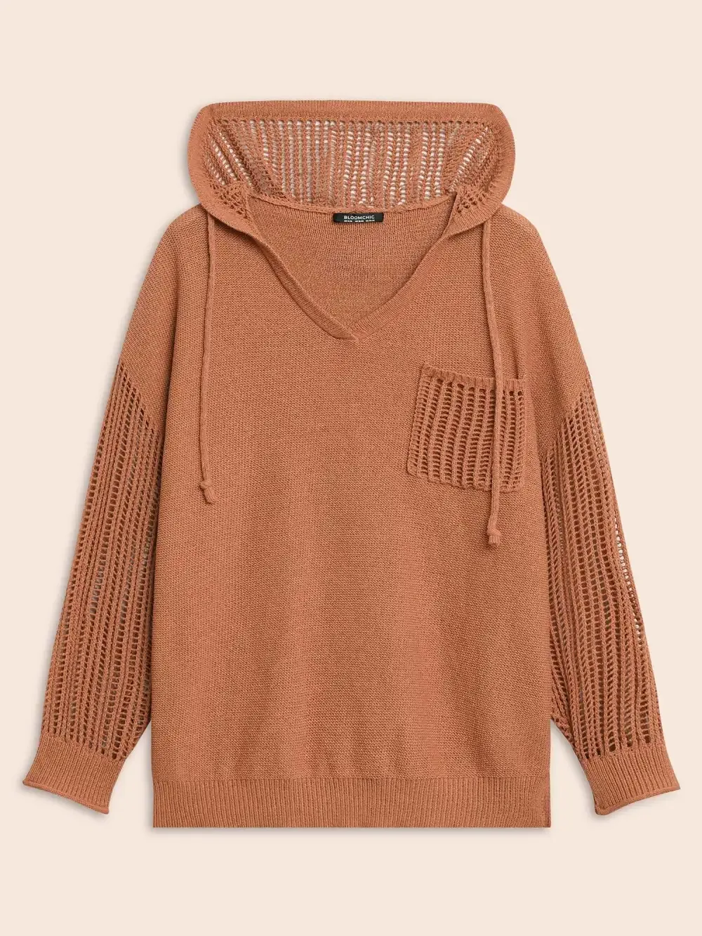 Hooded Drawstring Cut Out Pocket Pullover