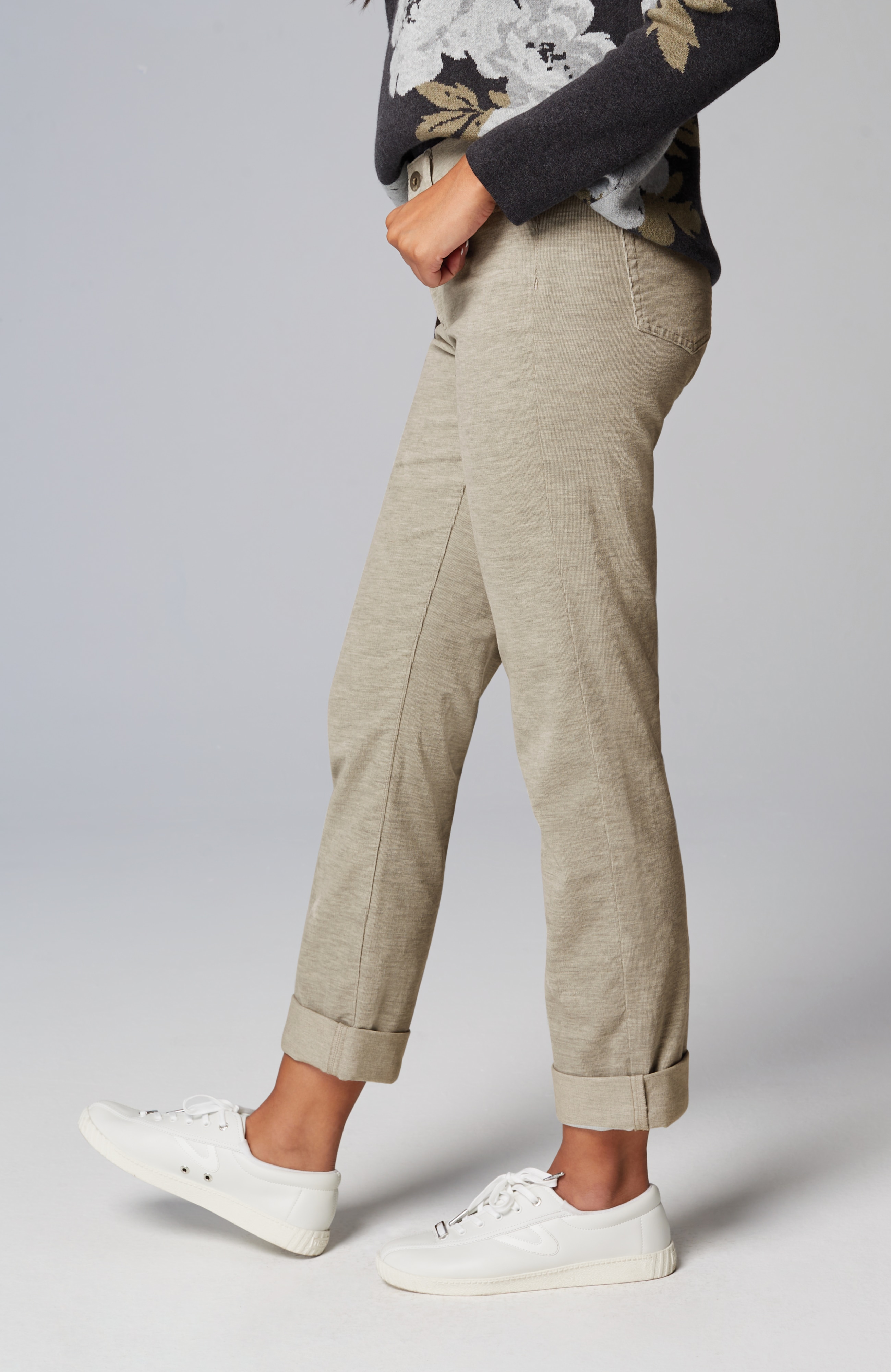 Heathered-Cord Relaxed Boyfriend Jeans